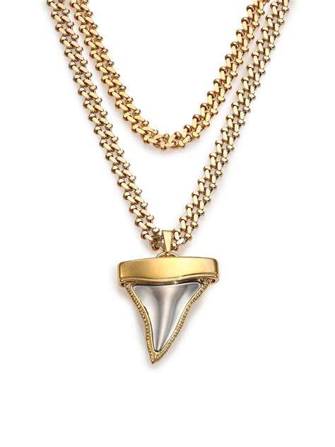 Shark Tooth Double Strand Pendant Necklace 